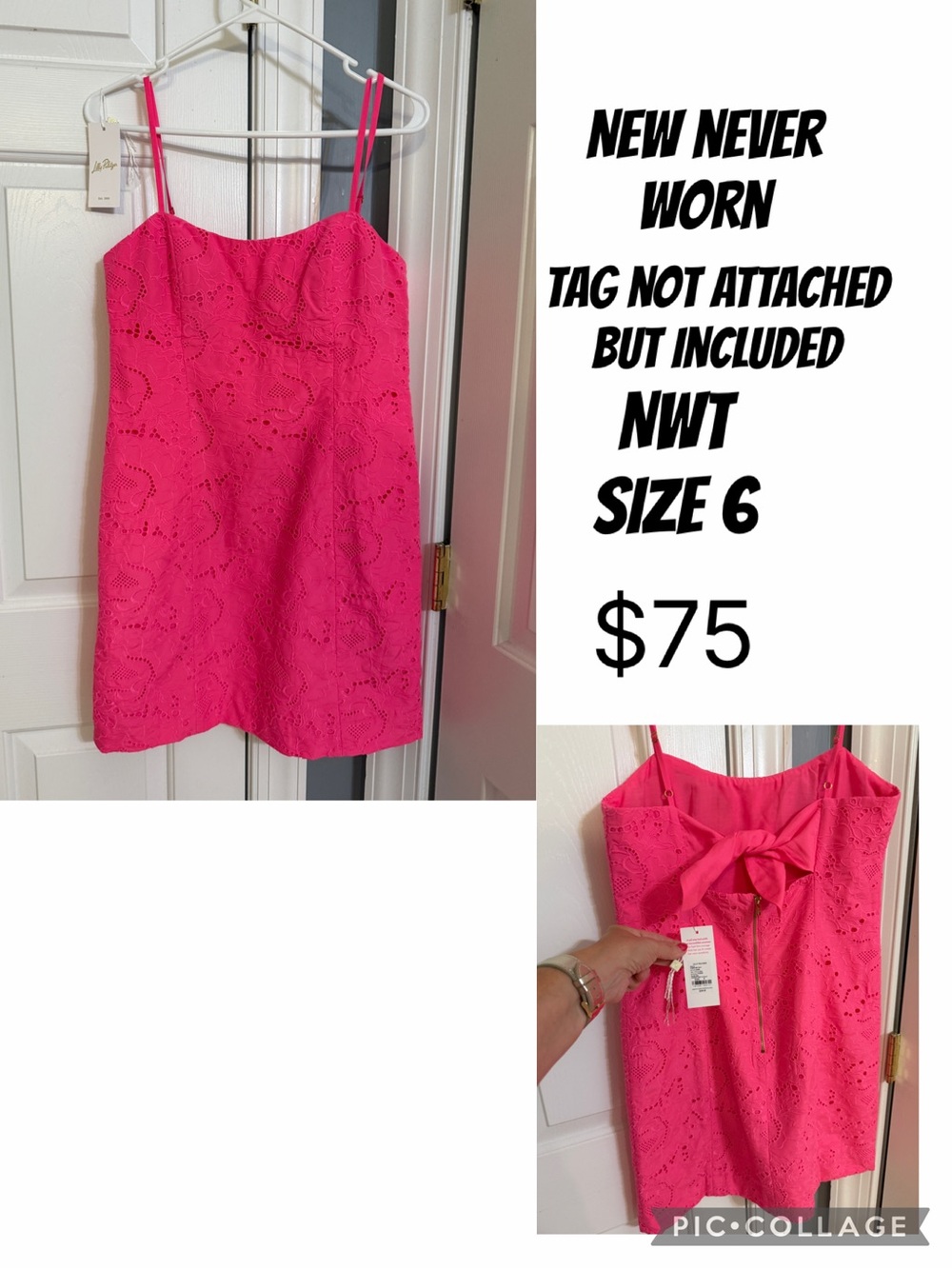 Lilly Pulitzer Bright Pink Eyelet Spaghetti Strap Mini Dress